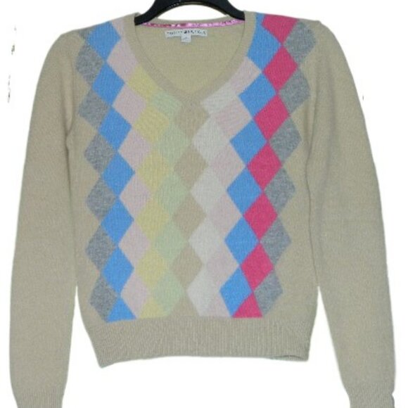 2 for/ $40 Tommy Hilfiger Cream & Multi-Colored Wool Blend Argyle Sweater Size M - Picture 5 of 9